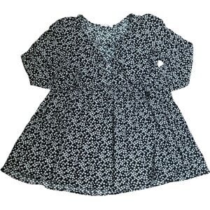 L.A. Hearts Black White Daisy Floral Double Tie Tunic Top Size Small